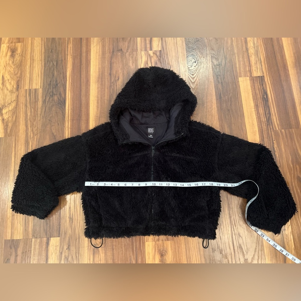 BDG teddy cropped hoodie black size small